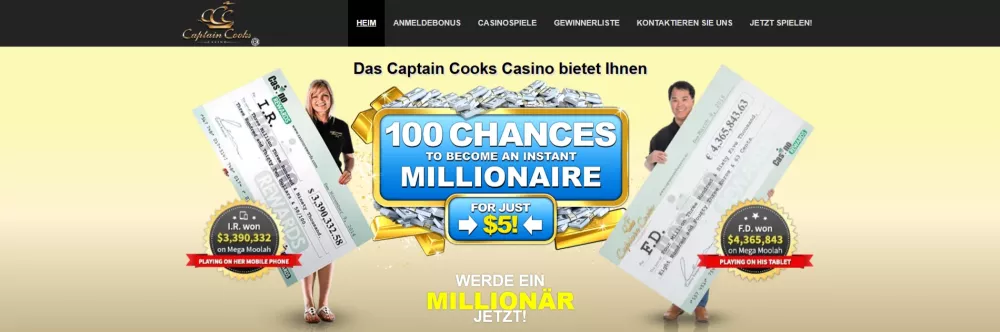Captaincooks Casino Bonus Angebot mit 100 Prozent Einzahlungsbonus